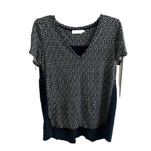 TORY BURCH Navy Linen Silk Crew Neck Short Sleeve T-Shirt Sz Med